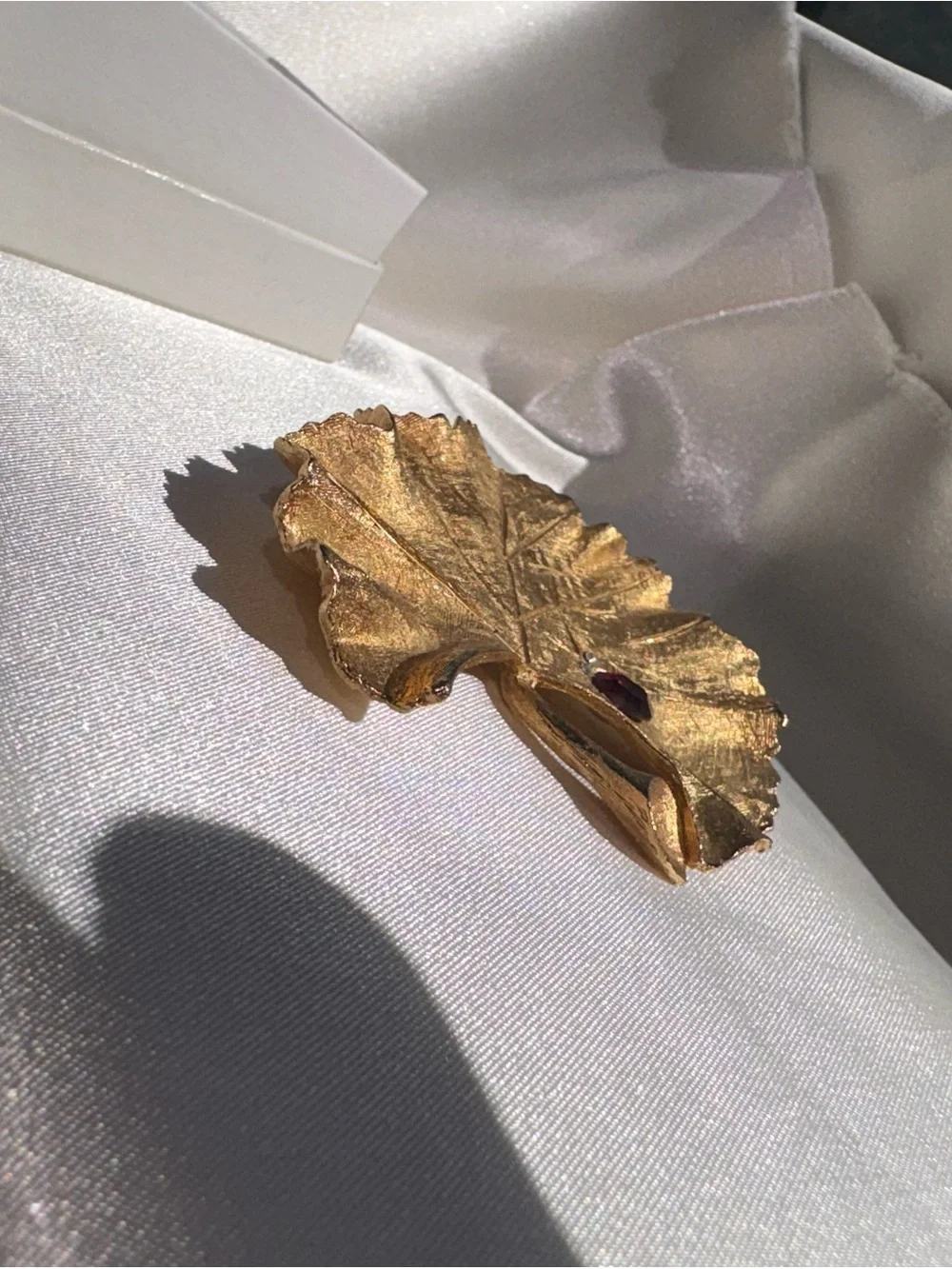 Gold Leaf Decorative Accent with Red Jewel - Elegant Home Accent